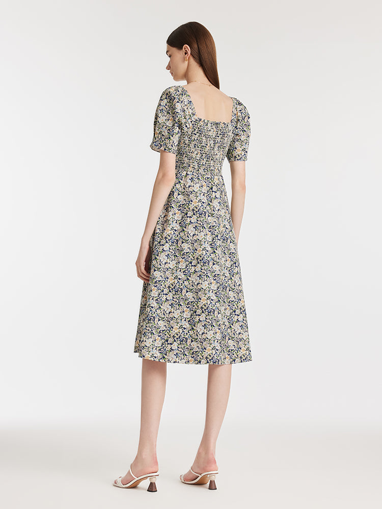 Berta | Burgundy Floral Print Square-Neck Midi Dress main image 1