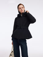 Gathered Waist Hooded Goose Down Jacket With Belt GOELIA