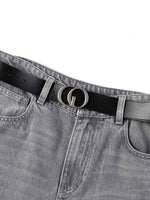 [Preview] Lyocell Cotton Blend Denim Women Straight Leg Jeans With Leather Belt GOELIA