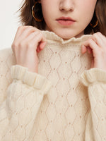 100% Cashmere Ruffle Neck Women Sweater GOELIA