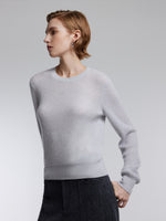 [Preview] Wool Blend Shimmer Ribbed Women Crewneck Sweater GOELIA