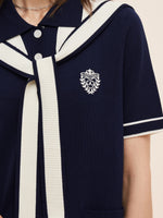 Tencel Blend Women Knit Mini Dress With Detachable Sailor Collar GOELIA