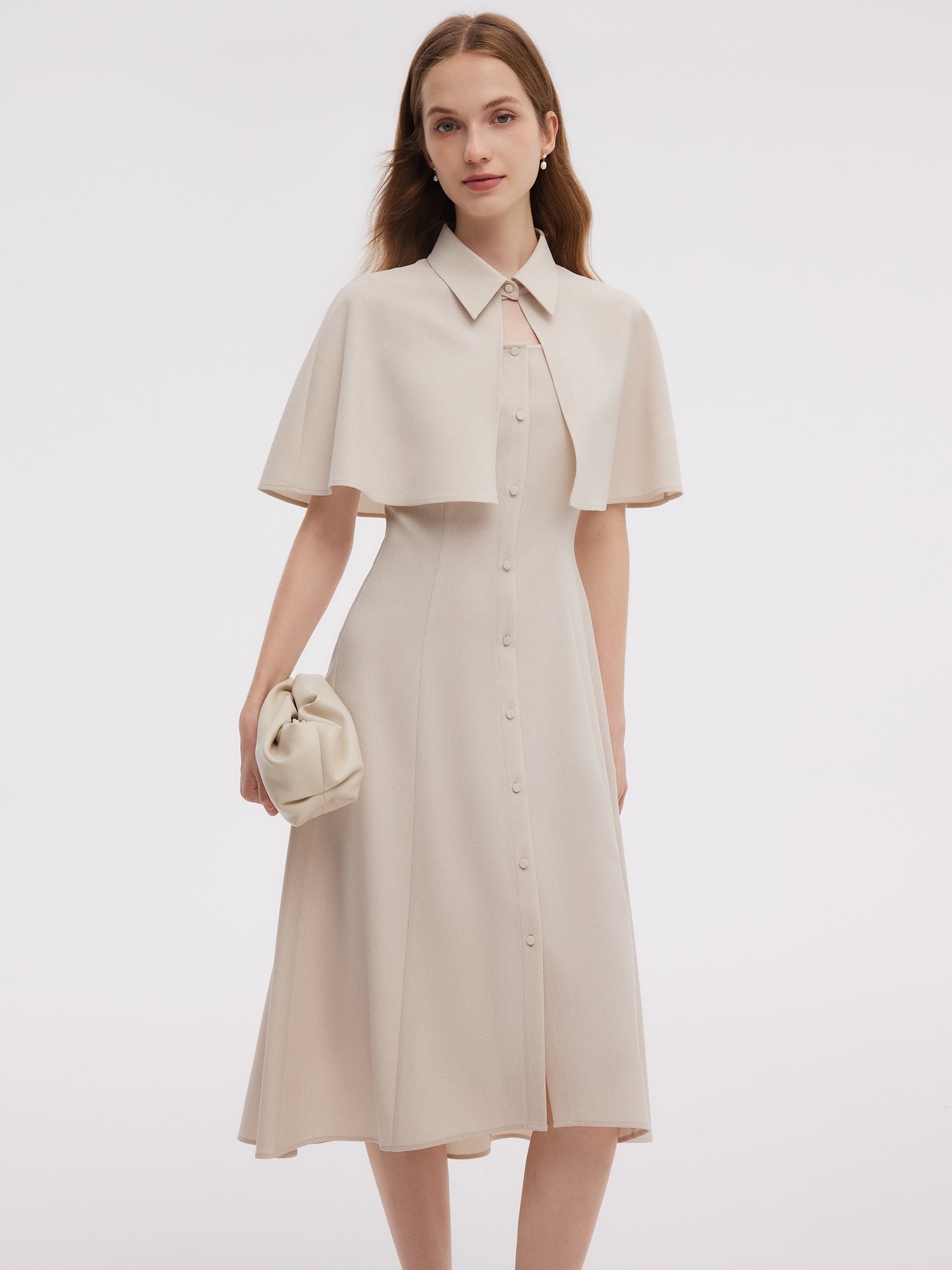 Sleeveless Midi Dress And Detachable Capelet Two-Piece Set GOELIA