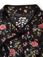 Mulberry Silk Slit Rose Printed Women Qipao Midi Dress GOELIA