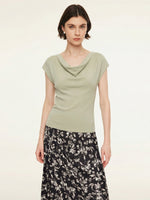 Tencel Mulberry Silk Cowl Neck Women Cap Sleeve Knit Top GOELIA