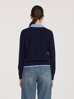 100% Wool Color Block Faux Two-Piece Women Sweater GOELIA