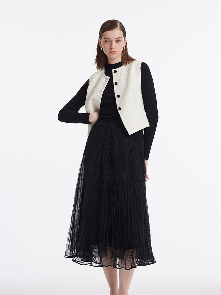Single-Breasted Vest And Sheath Sweater And Tulle Skirt Three-Piece Set GOELIA