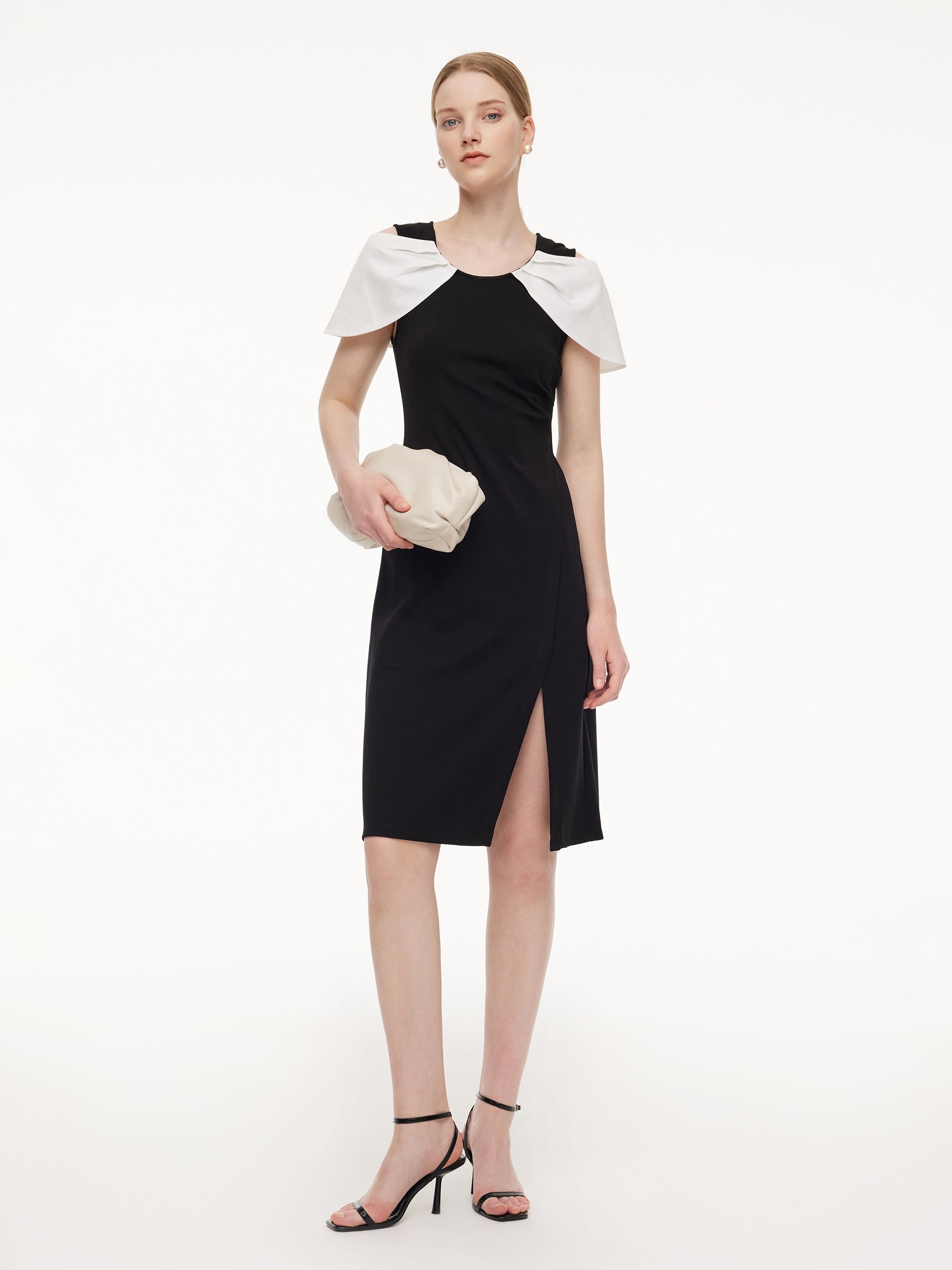 Color Block Cold Shoulder Women Patchwork Side Slit Knit Midi Dress GOELIA