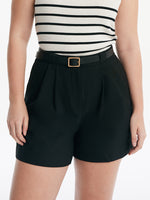 Black Loose A-Line Shorts With Belt GOELIA