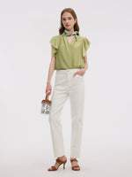 Cotton Denim Women Ankle Length Folded Jeans GOELIA