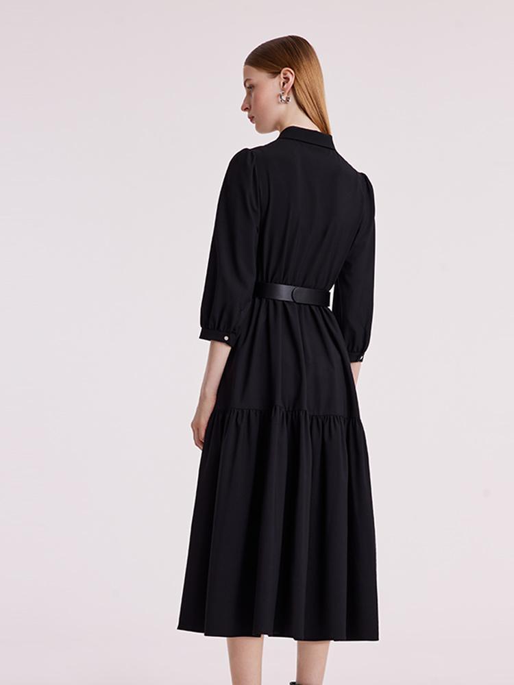 Machine Washable Silk And Woolen Collared Dress GOELIA