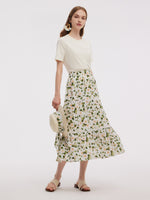 Acetate Blend Floral Print Women Tiered Skirt GOELIA