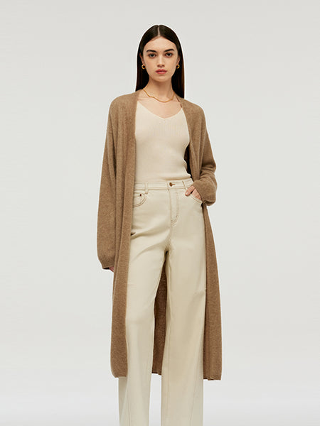 Light Camel Brushed Cashmere Long Women Cardigan – GOELIA