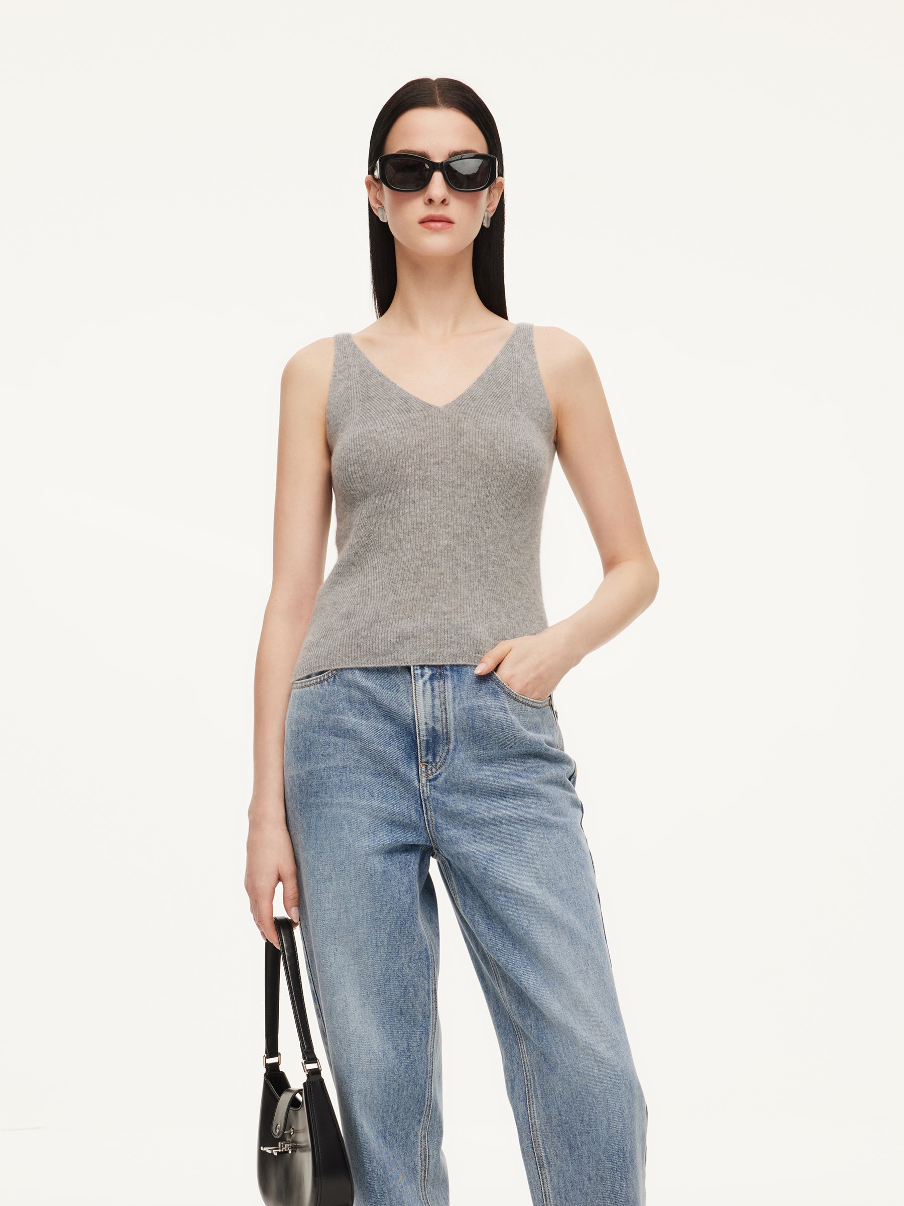 100% Cashmere Seamless Women Knit Tank Top GOELIA