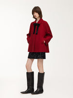 100% Wool Women Coat With Detachable Bowknot GOELIA