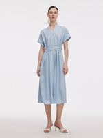 100% Acetate Adjustable Waist Women Midi Dress GOELIA