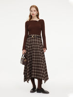 Wool Blend Boat Neck Women Knit Top With GO Letter Clip GOELIA