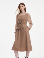 [Preview] Washable Cashmere Wool Blend Dress And Knit Top Belted Two-Piece Set GOELIA