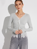 Lace Mock-Layered Women V-Neck Cardigan GOELIA