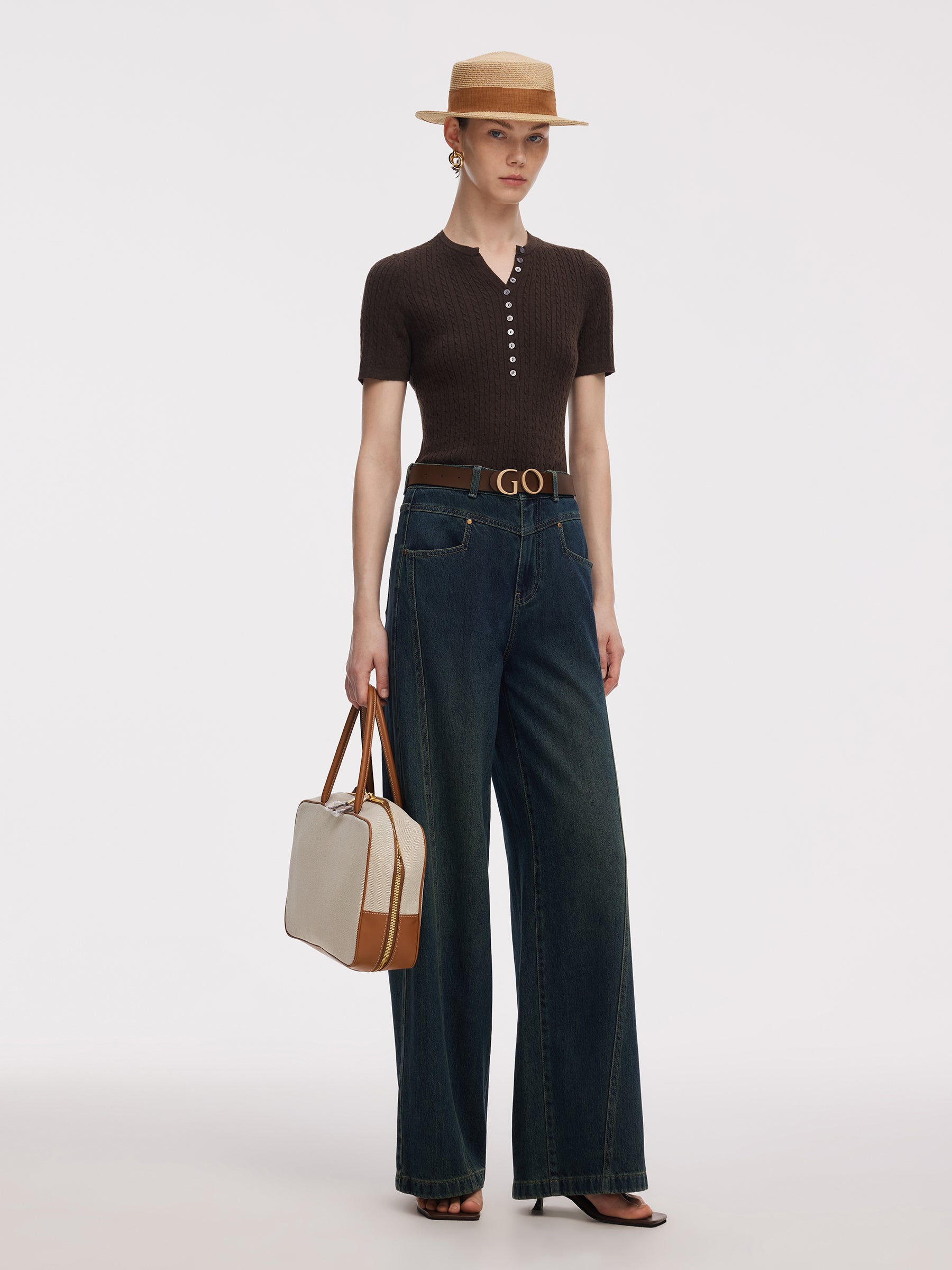 Henley Neck Women Knit Top GOELIA