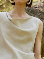 100% Linen Cowl Neck Women Tank Top GOELIA