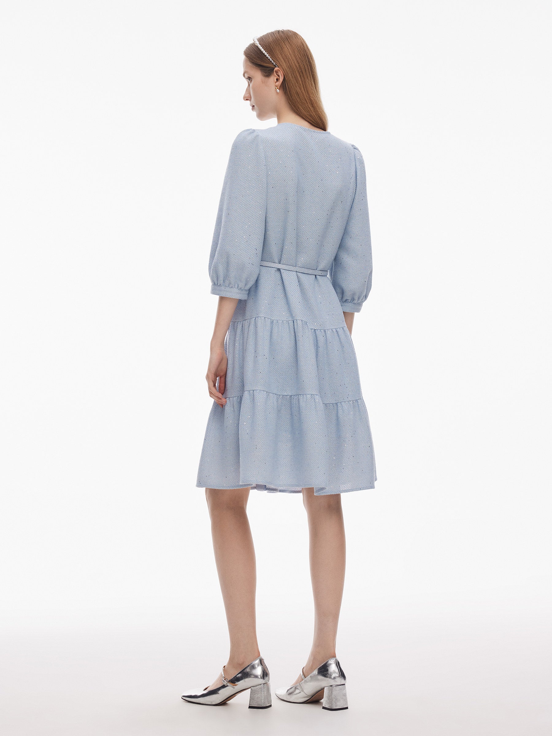 sequined midi dress with belt Acetate Blend Tweed Sequins Women Midi Dress With Belt – GOELIA
