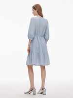 Acetate Blend Tweed Sequins Women Midi Dress With Belt GOELIA