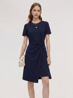 [Preview] Side Twist Asymmetrical Hem Women Knit Midi Dress GOELIA