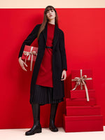 Mock Neck Long Sweater And Wool Pleated Skirt Two-Piece Set GOELIA