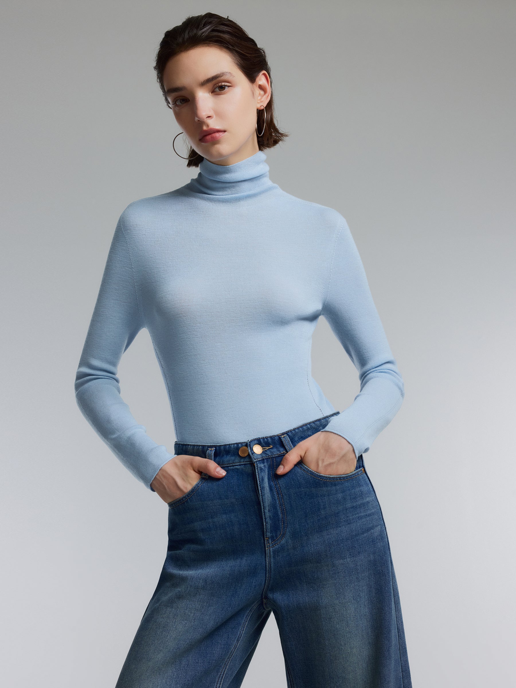 [Preview] 100% Wool Turtleneck Women Seamless Knit Top GOELIA
