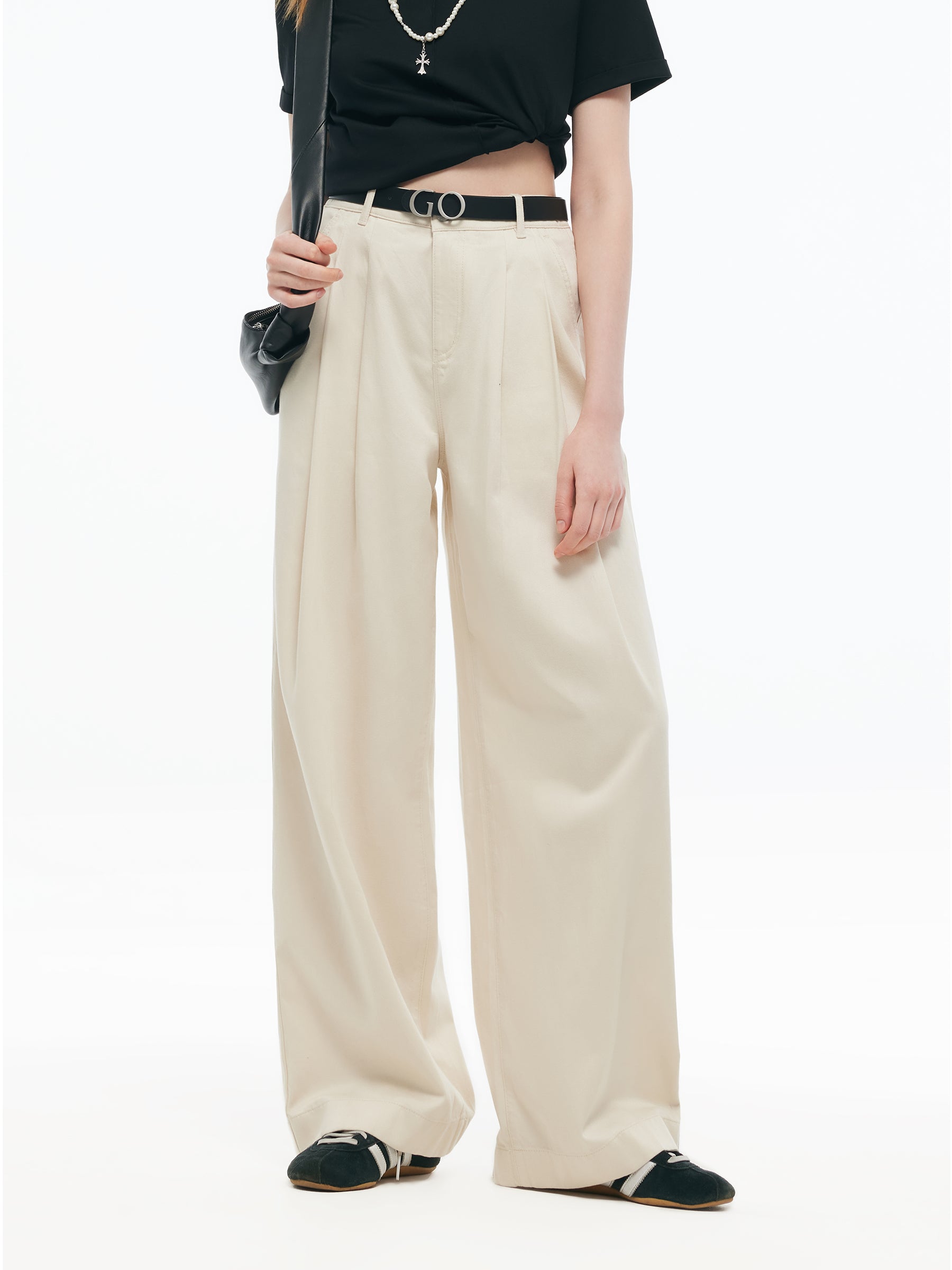 Tencel Blend Adjustable Waist Women Wide Leg Jeans GOELIA