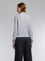 Wool Blend Shimmer Ribbed Women Crewneck Sweater GOELIA