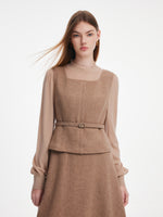 [Preview] Washable Cashmere Wool Blend Dress And Knit Top Belted Two-Piece Set GOELIA