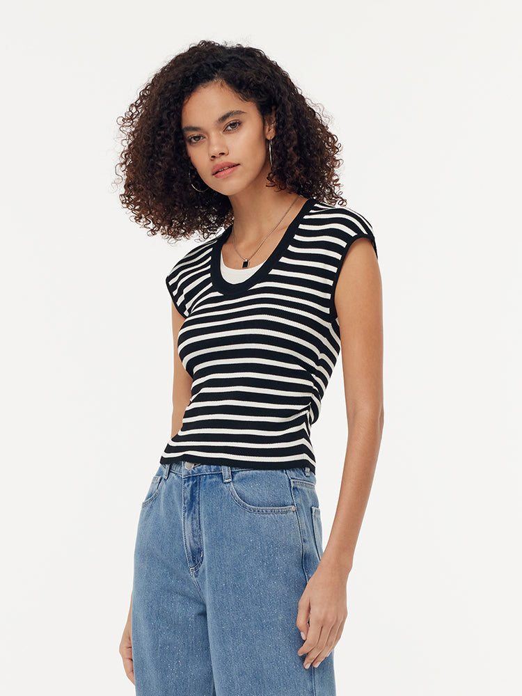 Lyocell Faux Two-Piece Women Knit Top GOELIA