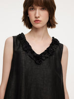 18MM Gambiered Canton Gauze Floral V-Neck Women Sleeveless Maxi Dress With Scrunchie GOELIA