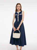 Lyocell Blend Contrast Trim Women Patchwork Sleeveless Maxi Dress GOELIA