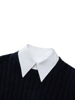 Wool Blend Cable Knit Women Sweater With Detachable Collar And Cuffs GOELIA