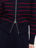 Lyocell Wool Blend Stripe Reversible Zip-Up Women Cardigan GOELIA