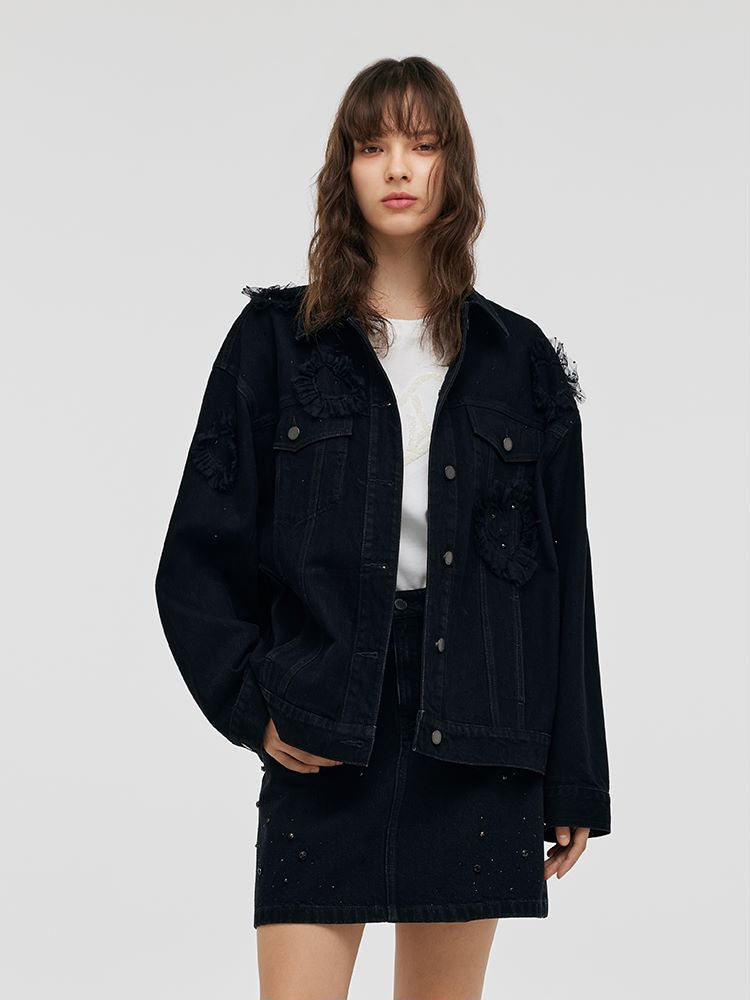 Denim Oversized Rhinestone Women Jacket GOELIA
