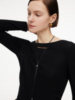 [Preview] Wool Blend Women Knit Top With Detachable Lariat Necklace GOELIA