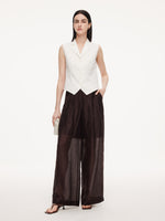 100% Linen Lapel Women V-Neck Vest GOELIA