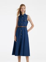 Denim Lapel Women Midi Vest Dress With Belt GOELIA