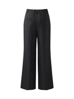 Worsted Wool Women Wide Leg Pants With Leather Belt GOELIA