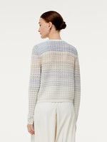 Cotton Blue And White Gradient Stripe Women Cardigan GOELIA