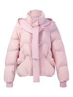 [Preview] Goose Down Cropped Jacket With Detachable Knit Hood GOELIA