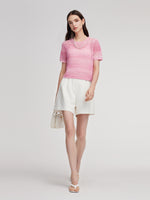 Gradient Openwork Knit Top And Knit Camisole Two-Piece Set GOELIA