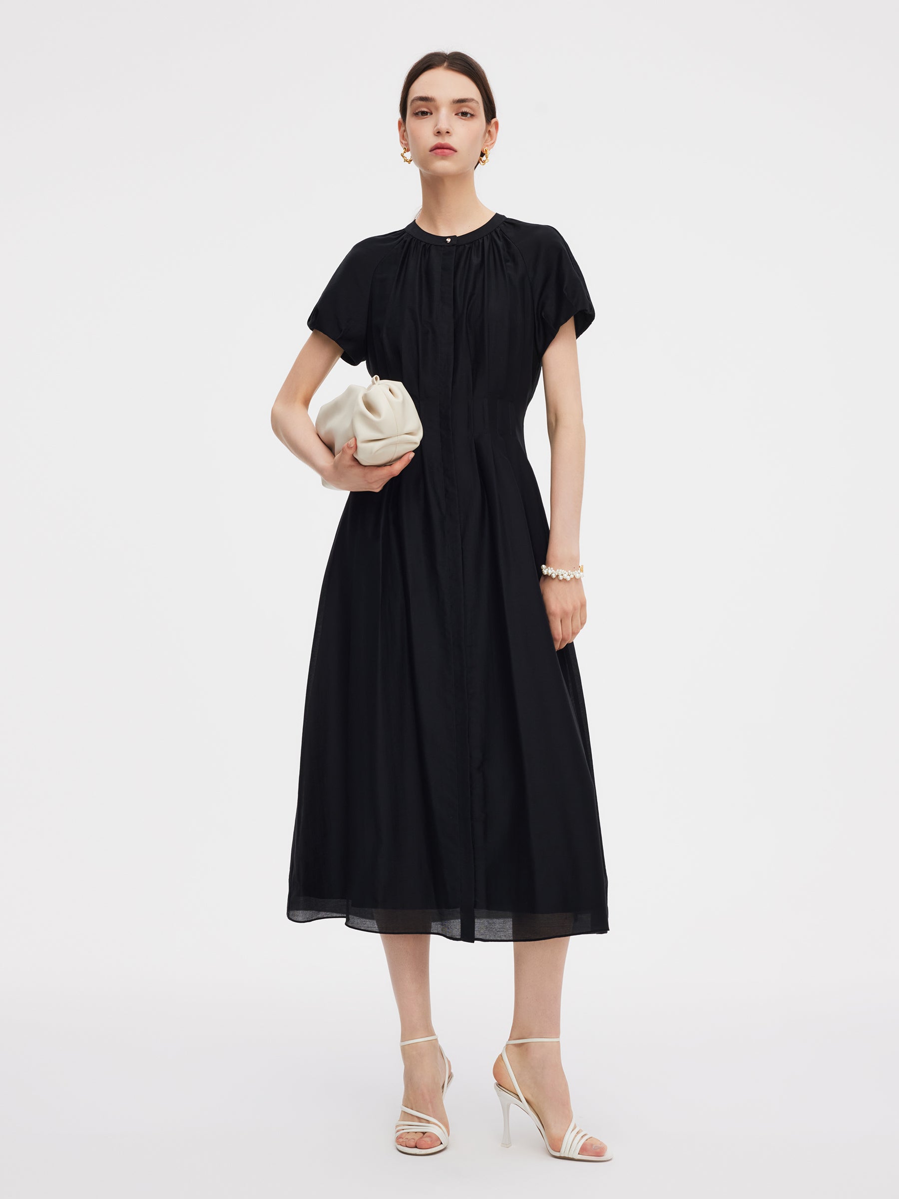 Tencel Blend Round Neck Women Maxi Dress GOELIA