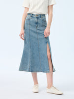 Denim Side Slit Women Eight-Panel Skirt GOELIA