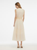 Acetate Blend Loose Fit Women A-Line Maxi Vest Dress With Belt GOELIA