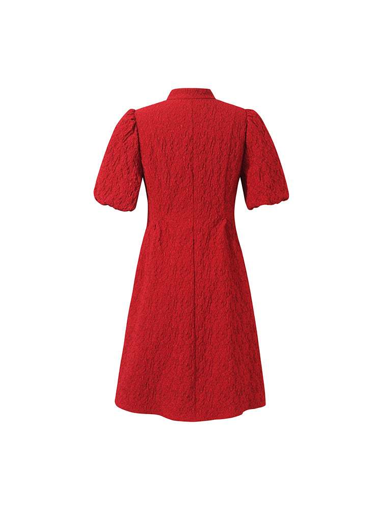 Jacquard Puff Sleeves Women Qipao Mini Dress GOELIA